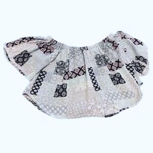 Festival Peasant Crop Top XS Blue Patchwork‎ Boho Lace Up Back Flowy